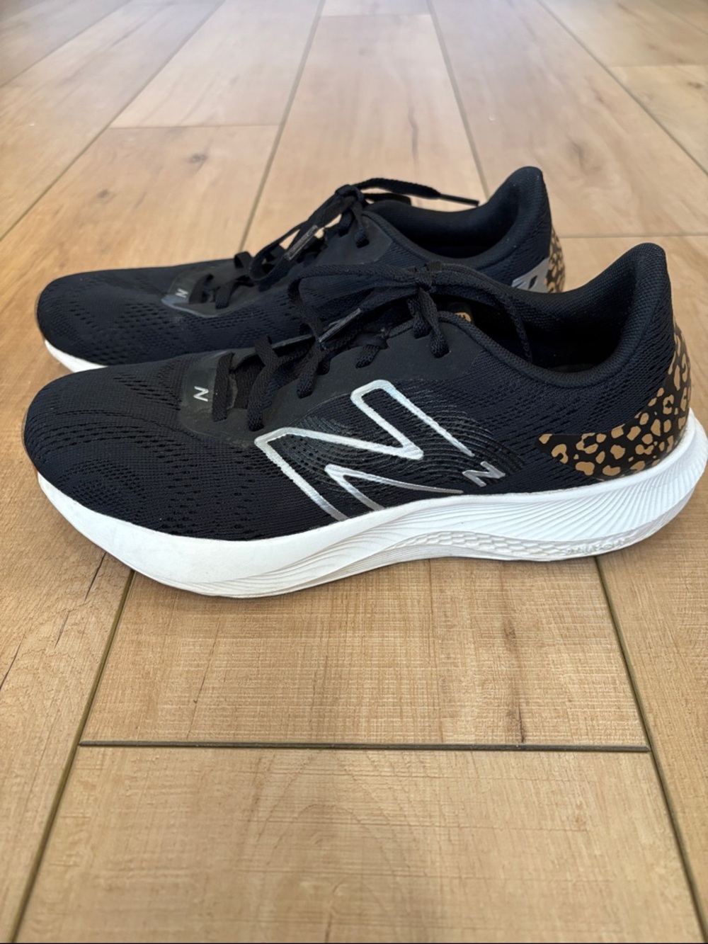 New Balance Black Sneakers with Leopard Print Heel